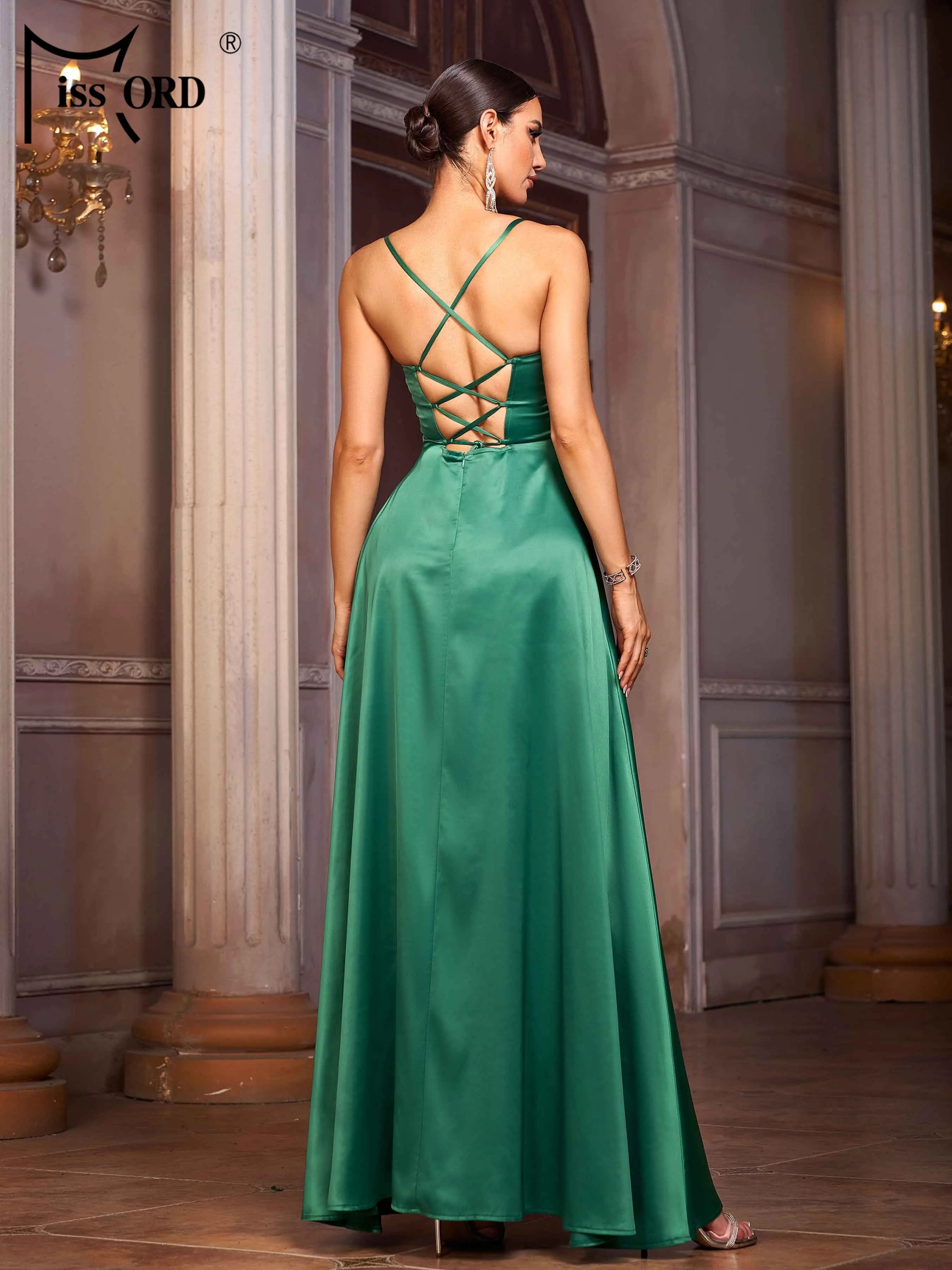 Missord جديد صيف 2025 السباغيتي الأخضر سبليت ثوب مسائي حفلة عيد ميلاد أنيقة جميلة المرأة فستان فاخر عالي الجودة #2