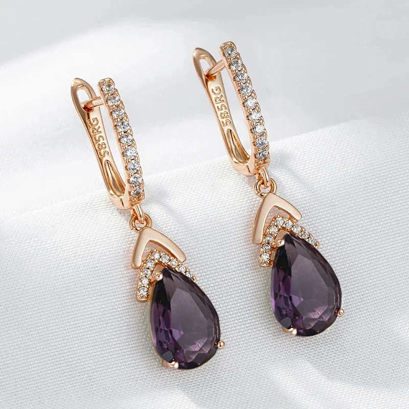 Wbmqda Elegant Lilac Earrings For Women 585 Rose Gold Color With Purple Natural Zircon Best New Year Jewelry Gifts