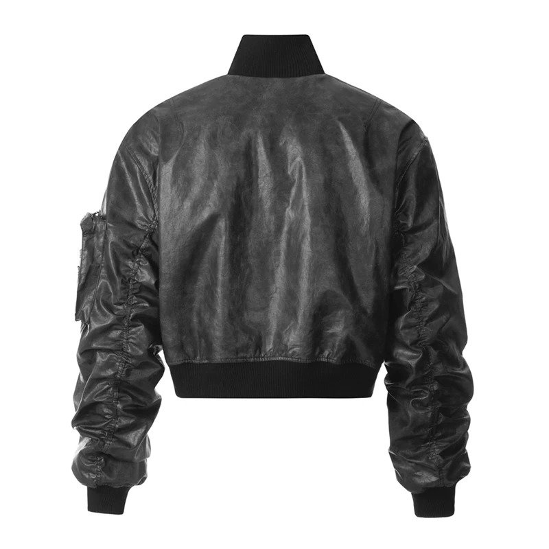 سترة شتوية قصيرة مبطنة من الجلد للرجال ملابس خروج عصرية فضفاضة غير رسمية دافئة وسميكة للدراجات النارية سترة نسائية معطف باركاس ملابس خارجية #4