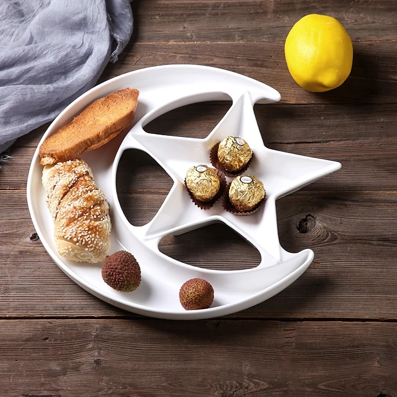 Star Crescent Ceramics Assorted Snack Tray Ornamental Porcelain Cloud Fruit Plate Novelty Tableware Candy Nuts Chocolate Cracker