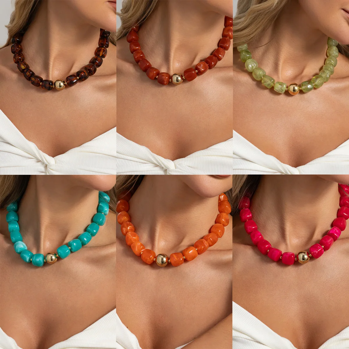 KMVEXO Boho Colored Resin Irregular Beading Necklaces for Women Beach Style Vintage Chokers Jewelry Fashion Elegant Collares ﻿