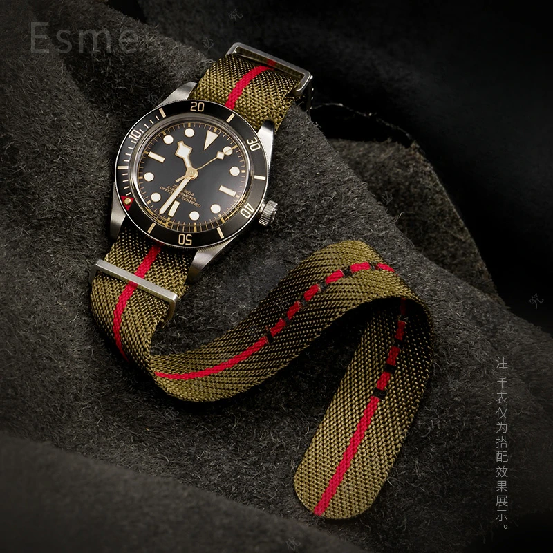 For Tudor Rolex QiCheng Little Red Flower Series Carefully Woven Nylon Canvas  Watchband 20 22mm Comfortable To Wrist