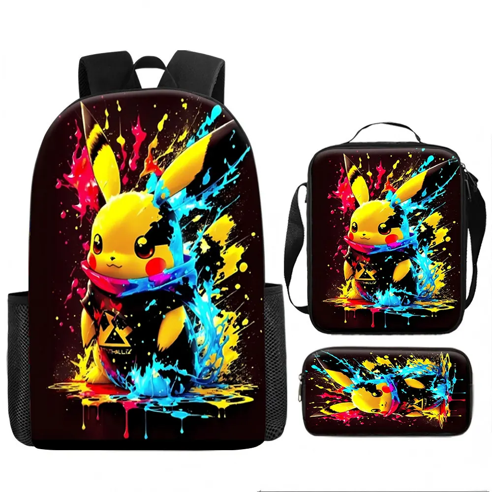 Kids Bag,Pokémon,Pikachu 3pcs Backpack Set Color Splash Canvas Rucksack Lunchbox Pencilcase for Kids