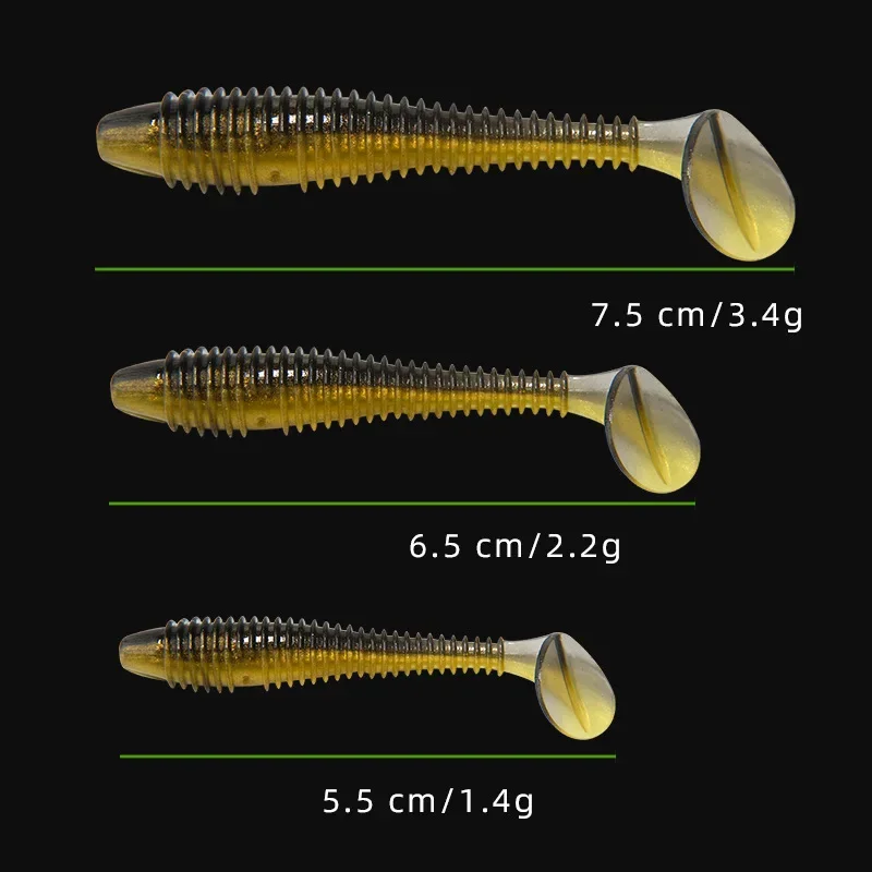 Threaded T-tail Road Sub color Soft Bait Soft Worm Lead Head Hook T-tail Maggot Sea Bass Mandarin Fish False Bait