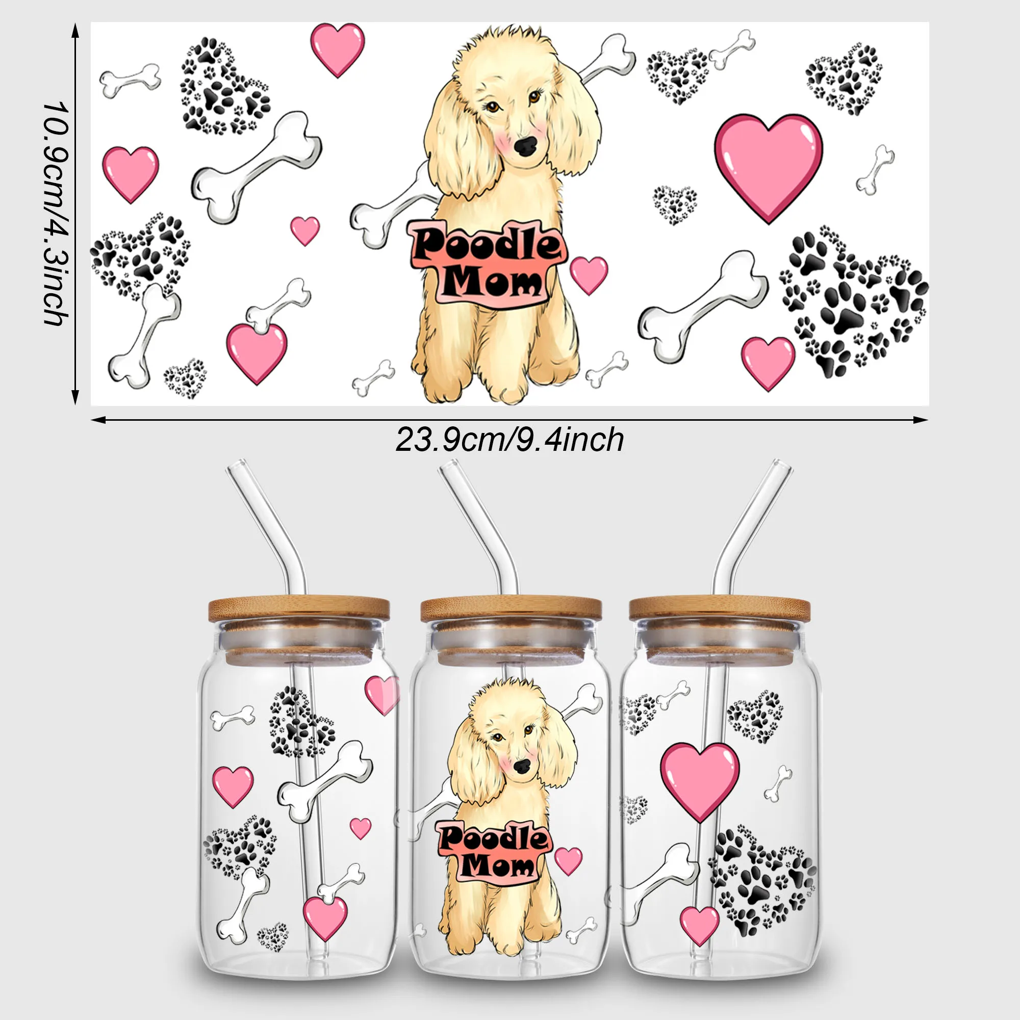 5 Sheets Dog UV DTF Mug Stickers, Glass DTF Transfer Stickers, Waterproof Funny Puppy Wipes Transfers for 16 oz Glass, Mugs,