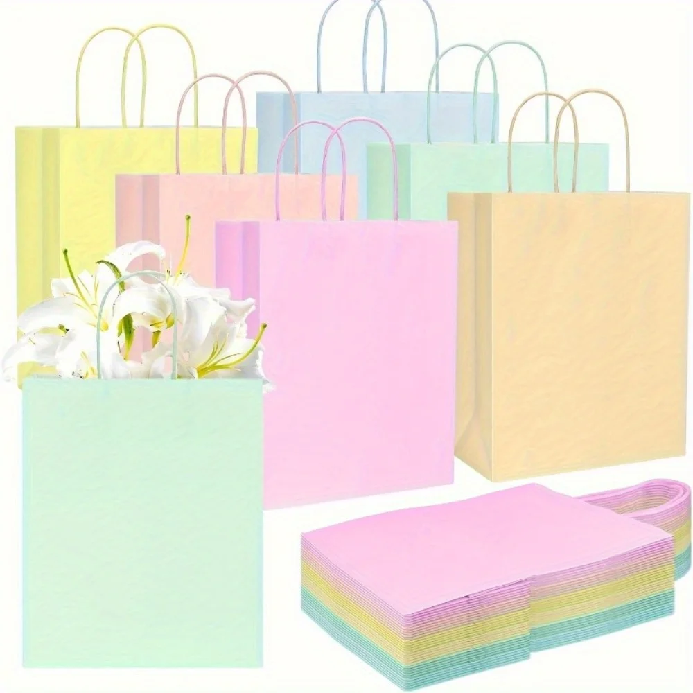6/12/24 stuks Pastel Kraft Papieren Cadeautasjes met Handvatten, Macaron Kleur Feesttasjes voor Verjaardag Valentijn Pasen Babyshower - afbeelding 2