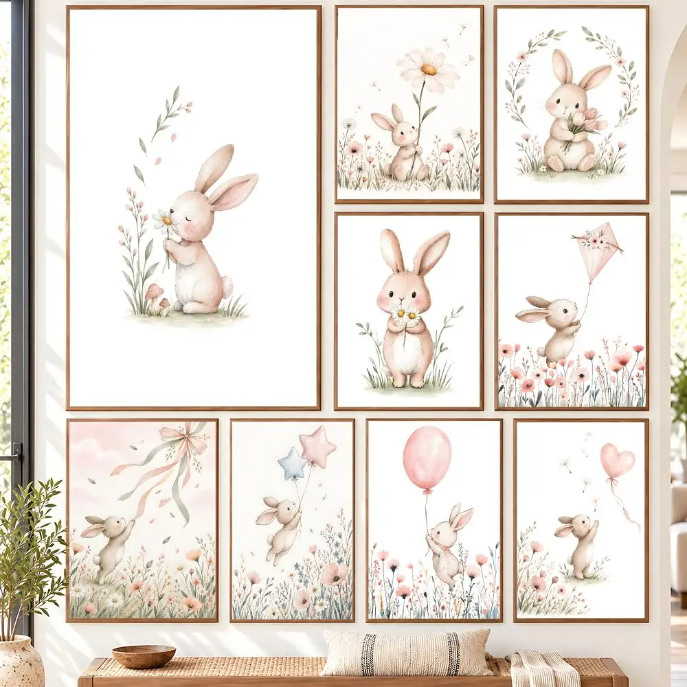 Sweet Spring Adventures Of Little Bunnies Poster Self Adhesive Matte Wall Art Removable Home Room Decoration