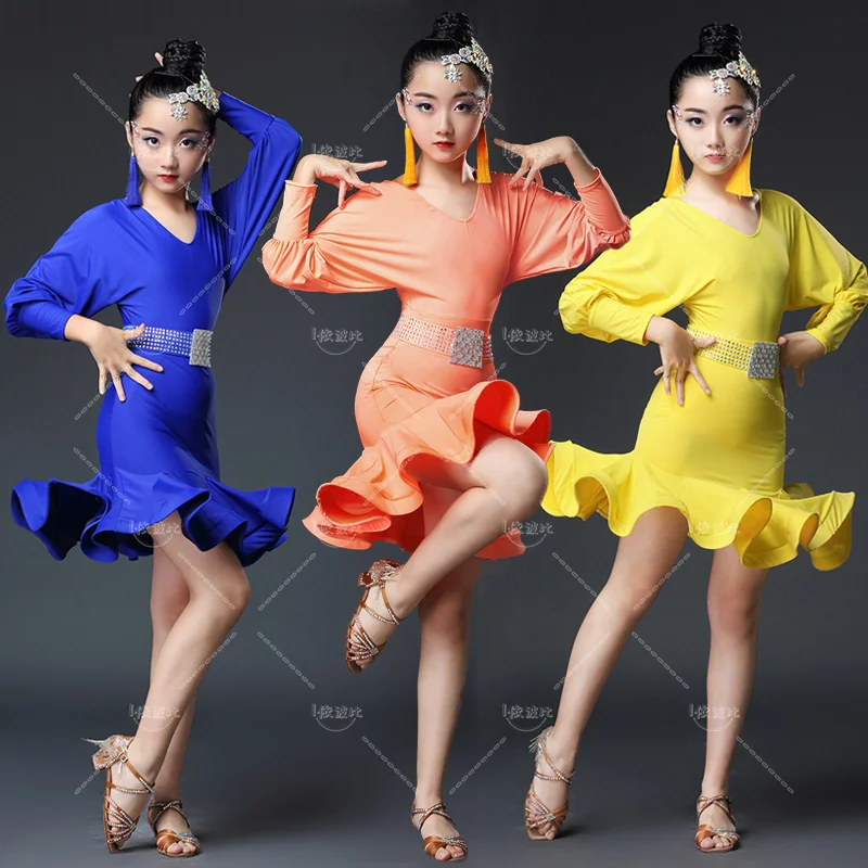 

Children's Latin Dress Clothing Children's Competition Dance Hall Dance Girl's Spandex Tango Ruffle Skirt