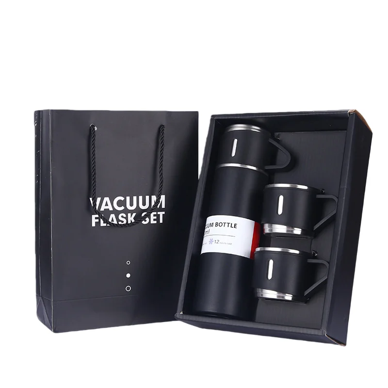 

Business Stainless Steel Vacuum Thermos 500ml, 3-Lid Gift Set , Double Wall Insulated for Office Travel Camping Hot Cold Drinks