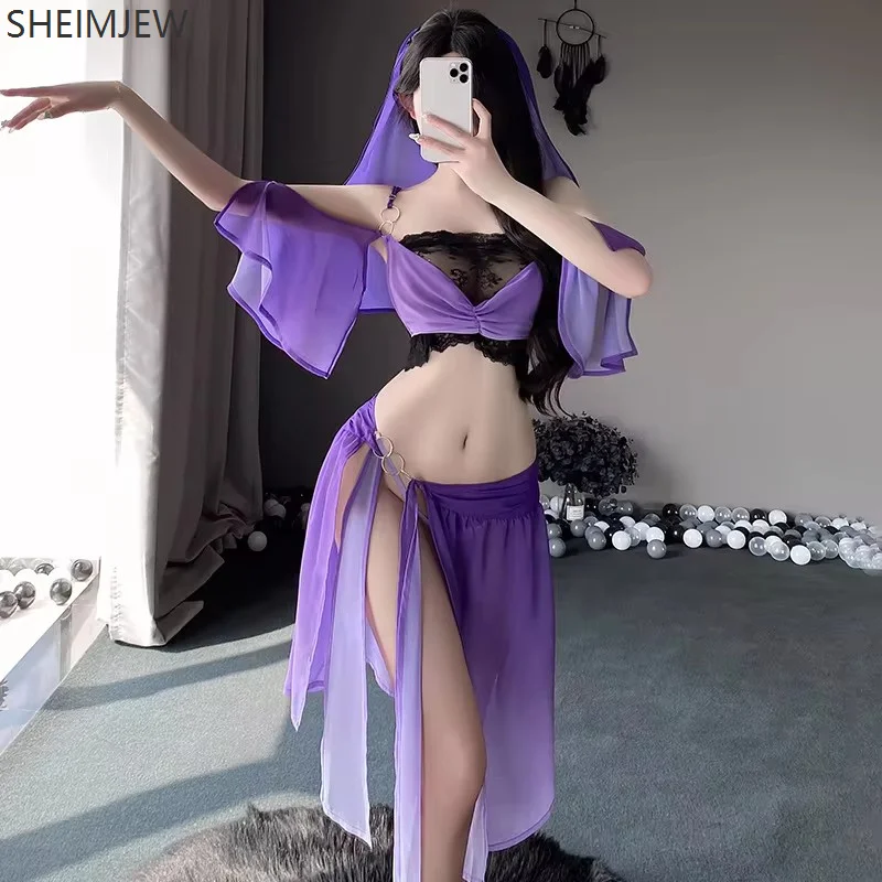 

Sexy Ladies Chinese Style Lady Hanfu Clothing Traditional Gauze Clothing Game Cosplay Purple Dance Perspective Underwear Dress