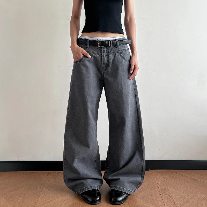 Women's American Vintage Wide Leg Casual Trousers Loose Straight Leg Patched Tag Streetwear Daily Wear 2026 New Washed