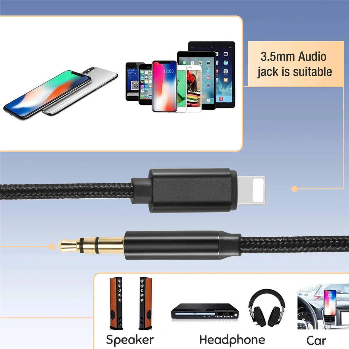 B59ACar AUX Cable for iPhone Audio Cable Aux Cable to 3.5mm Premium Audio for iPhone 13 Pro-8 Plus Car Stereos