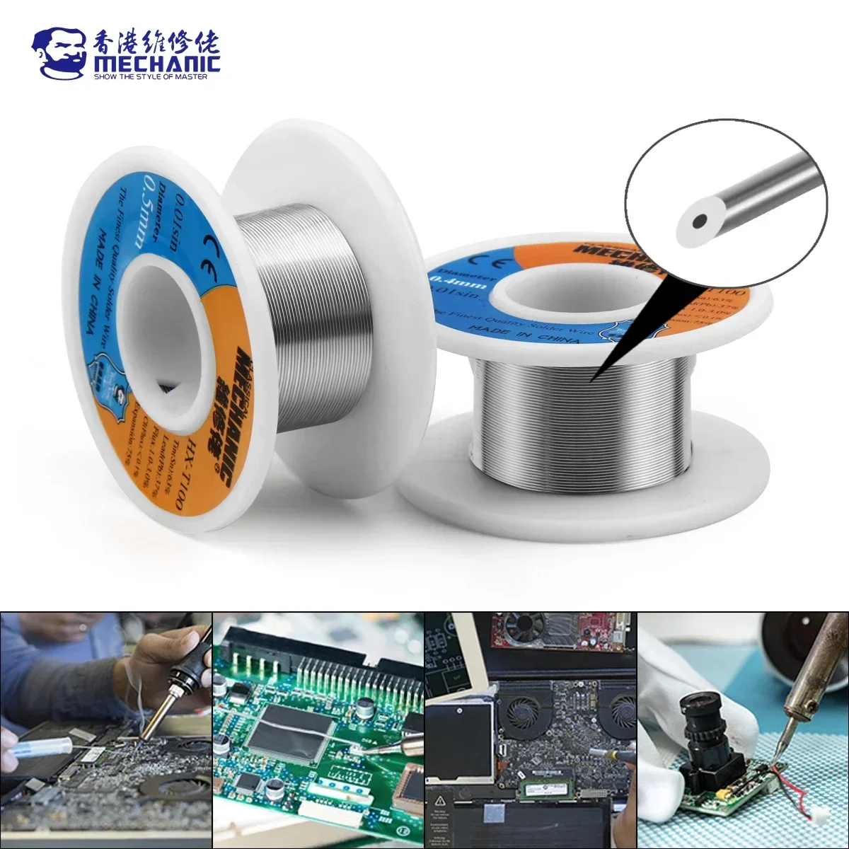 MECHANIC HX-T100 55g Mild Rosin Core 183℃ Melting Point 0.2mm-1.2mm High Purity Solder Wire Welding Flux 1-3% Iron Cable Reel