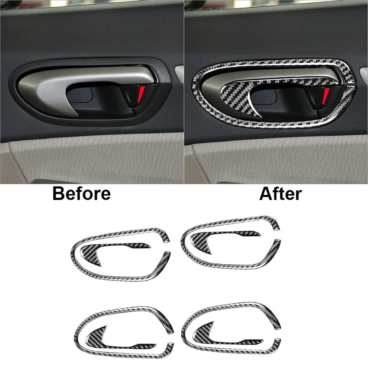 8Pcs Carbon Fiber Interior Door Handle Cover Trim for Honda Civic 2006-2011