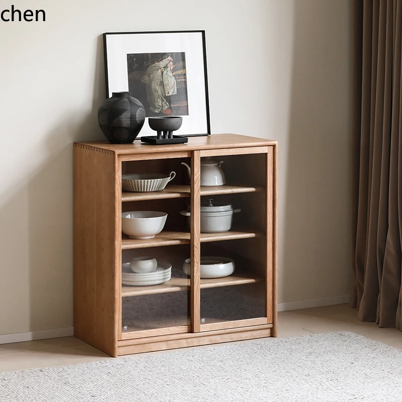 

ZML medieval retro solid wood glass display bookcase dining side cabinet