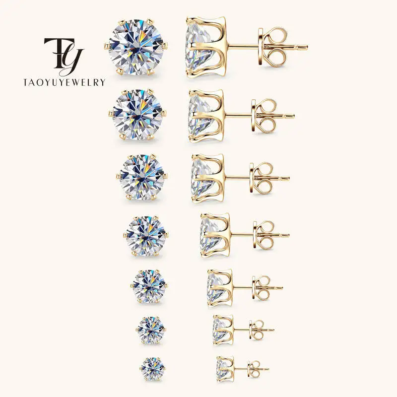 

TY 100% 925 Sterling Silver Gold Stud Earrings 3-9mm D Color Moissanite 6 Claw Earrings Classic Jewelry for Women Girl Gift
