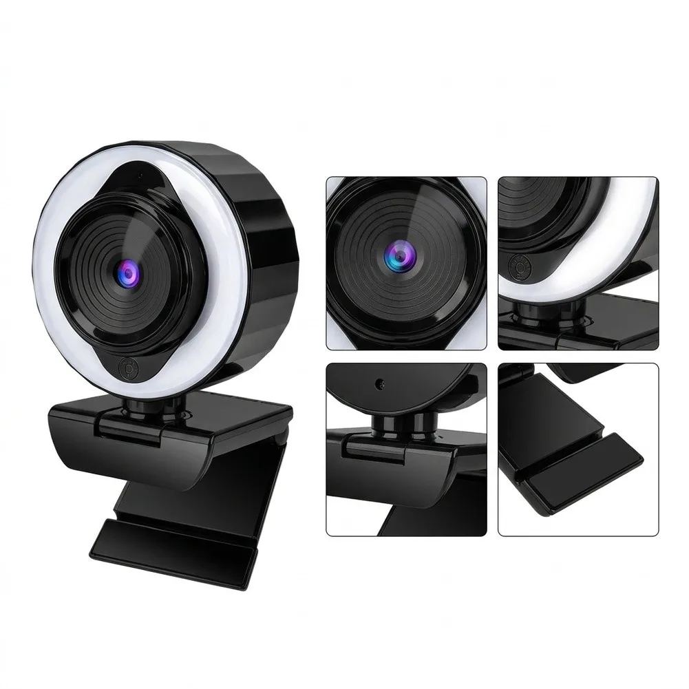 4K USB For Webcam With Privacy Cover & LED For Streaming & Meeting Adjustable Built-in Fill Light Accessories