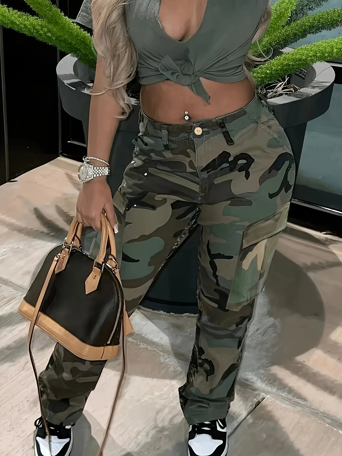 Women's Multi‑Pocket Satin Ribbon Design, Breathable Thin Color‑Blocked Cargo Pants, Fashion Comfort Joggers for Spring