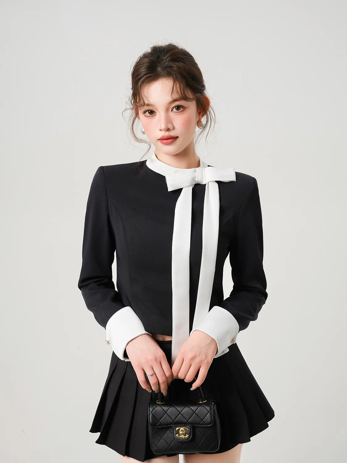 

Женская модная блузка EU IIWAN Bla Long Sve с цветным блоком, для повседневной носки, с узлом, приталенная, из полиэстера