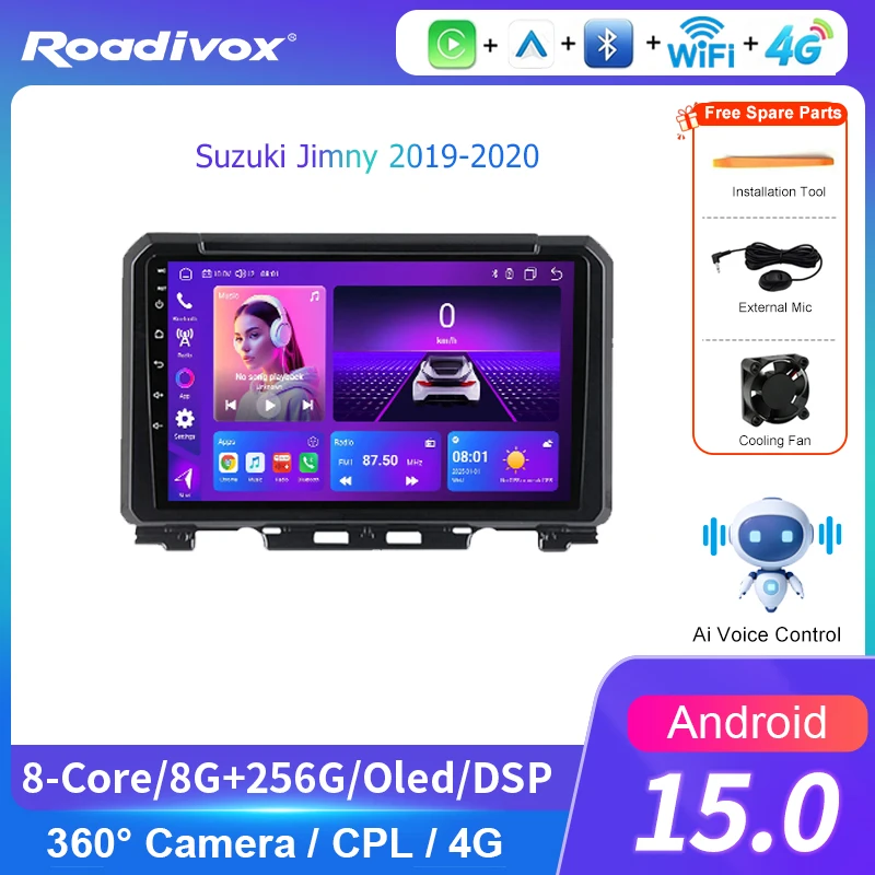 AI VOICE roadivox Android car radio for Suzuki Jimny 2019-2020 GPS Navigation video Multimedia Player tape recorder  carplay