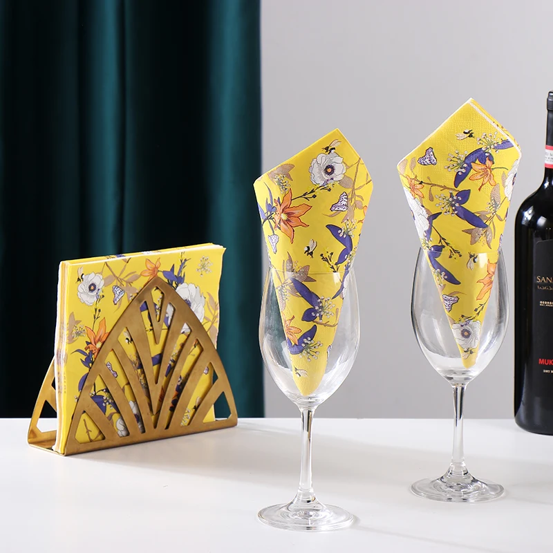 10/20 قطعة 33 سنتيمتر 2 طبقة جديد الأصفر الزفاف اللون المناديل حفلة كأس للنبيذ الأزهار ورقة الديكور اللوحة DIY Decoupage ورقة #1