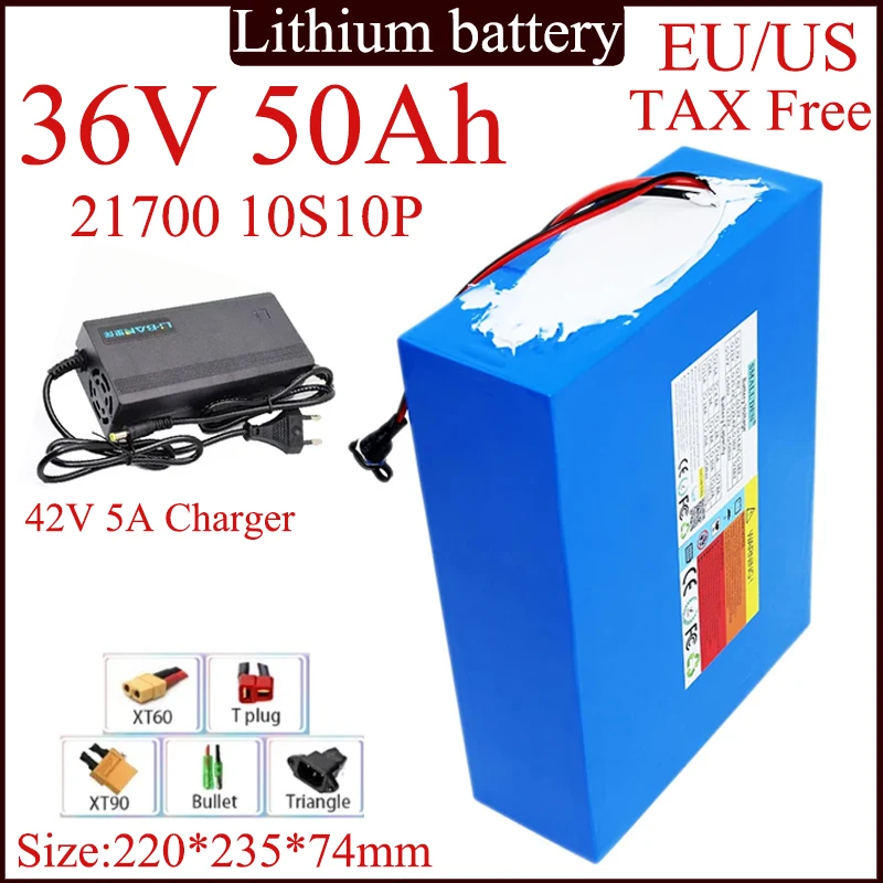 36V 50Ah 21700 10S10P Lithium battery pack 50000mAh battery wtih BMS for 0-1500W High Power Backup battery+42V 5A charger