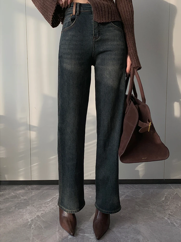 

Retro High Waist Wide Leg Jeans Women's Casual Straight Cut Nine Point Denim Pants Versatile Comfortable Loose Fit All Seasons