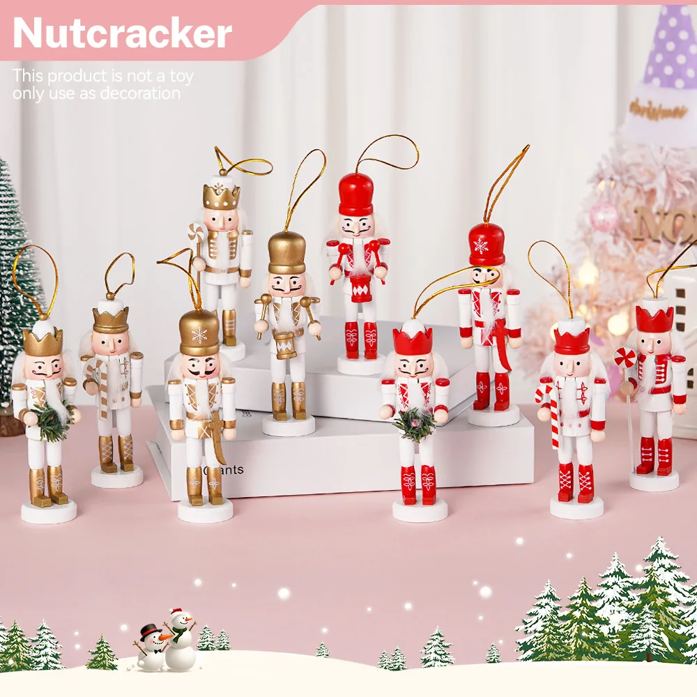 5 Stuks Notenkraker Soldaat Kerstboom Hangende Hangers Set Houten Pop Creatieve Mini Handwerk Cadeau Versiering Huisdecoratie