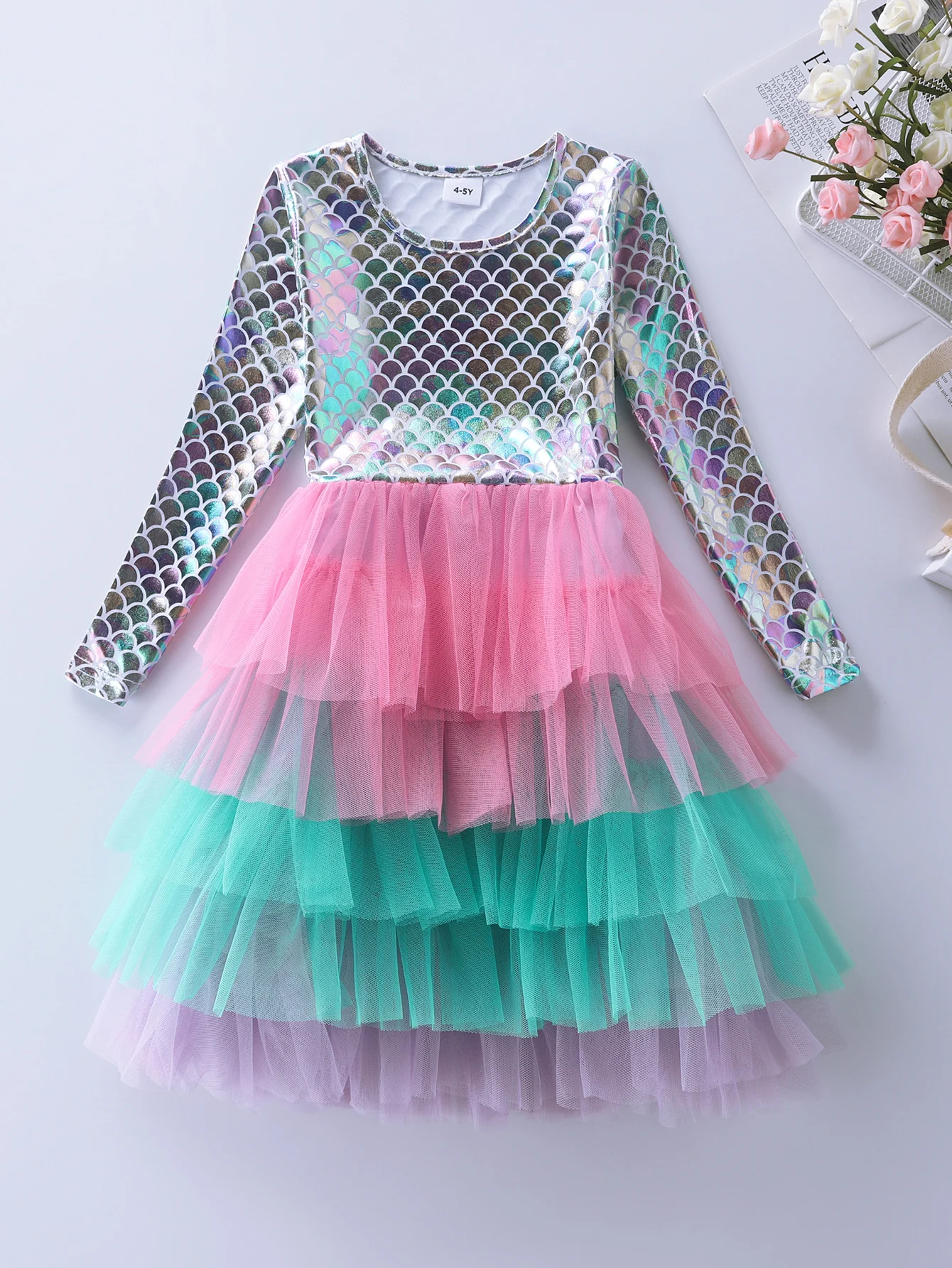 Girls' Long sleeved Mermaid Cake Autumn Dress LH168