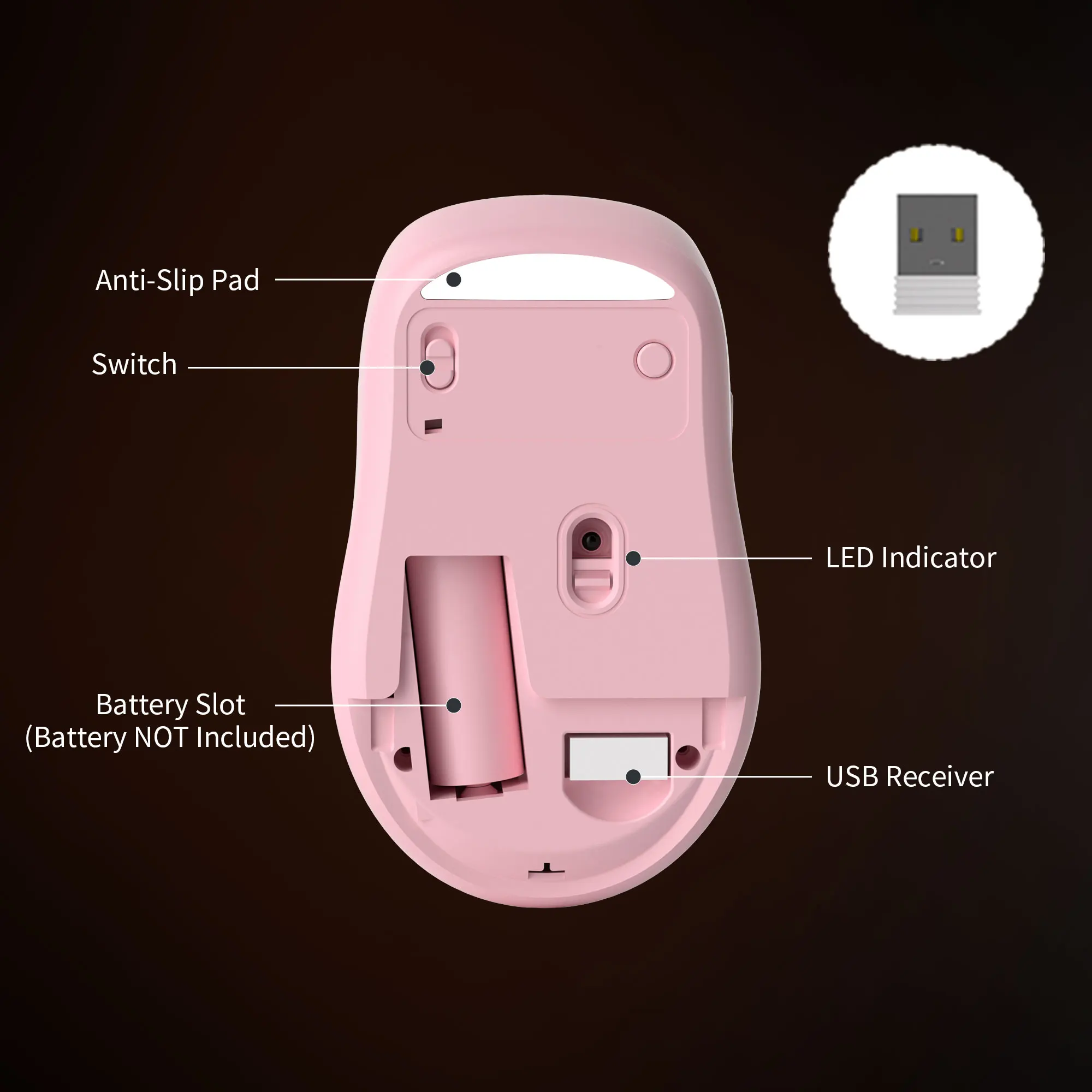 MageGee Wireless Mouse 2.4Ghz USB Connection, Automatic Hibernation for Power Saving, Suitable for Gaming Office Laptop Desktop view 5