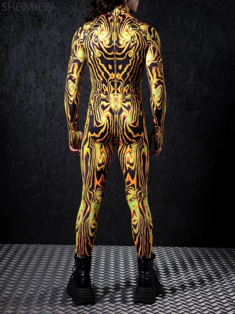 Amber Cyberpunk Jumpsuit Gold Graffiti 3d Digital Printing Adult Cosplay Tights Carnival Party Couple Carnival Riding Bodysuits