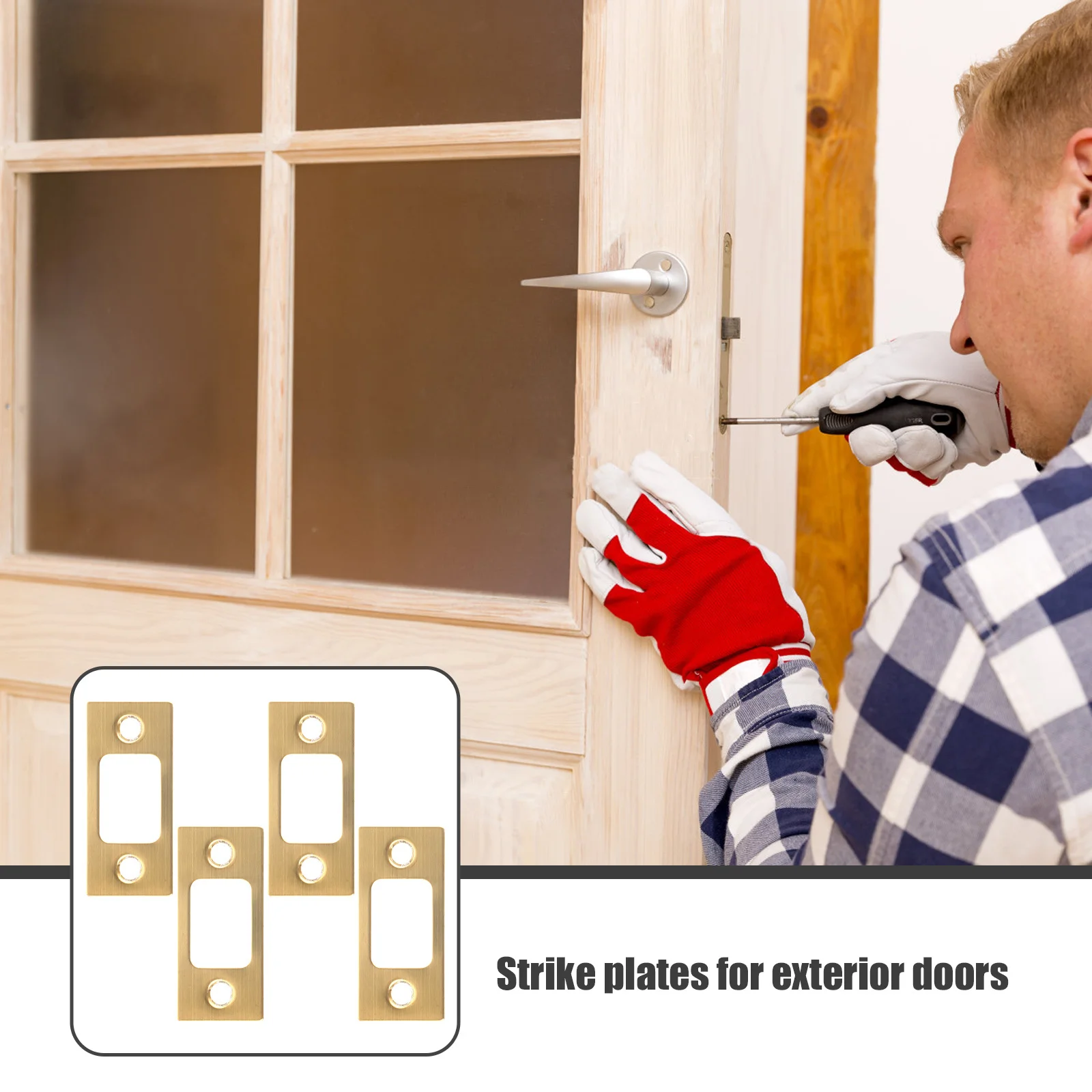 4Pcs Door Strike Plates Surface Stainless Steel Repair Plates for Wooden Door Lock Reinforcement Kit Hole Filler
