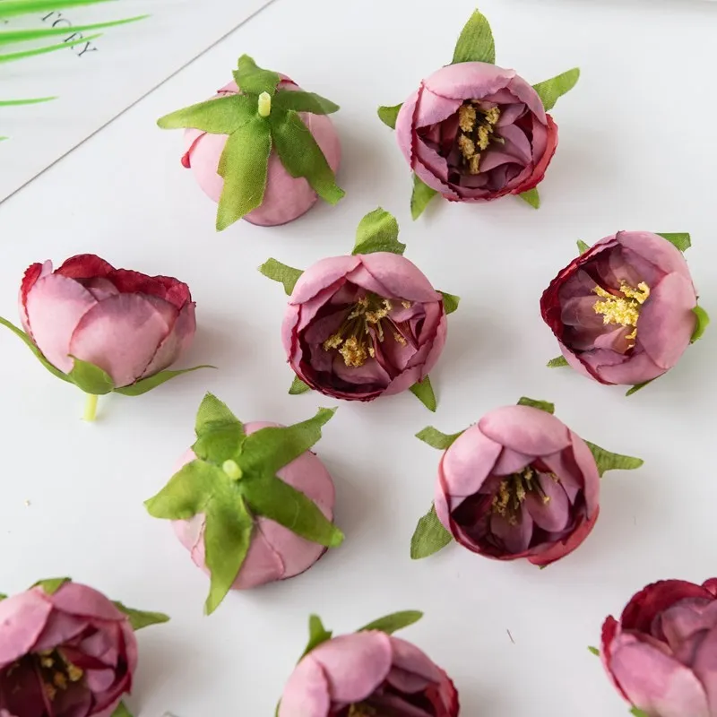 100 Stück künstliche Blumen Tee Knospe Seide Rosen Köpfe für zu Hause Hochzeit Weihnachten Handwerk Kranz Blume Wand Party Dekoration Lieferungen – Detail 8