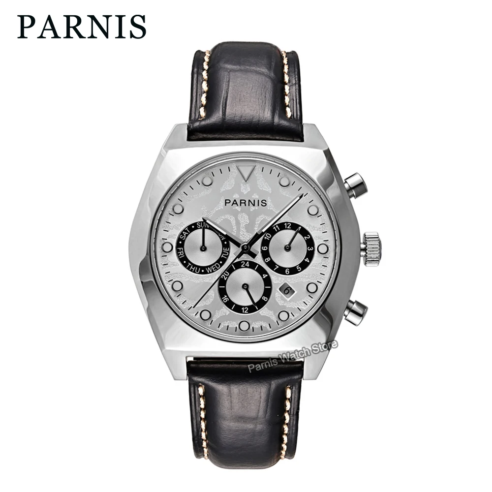 Parnis 40mm Automatic Men\'s Watch White Color Dial Sapphire Crystal Stainless Steel Case