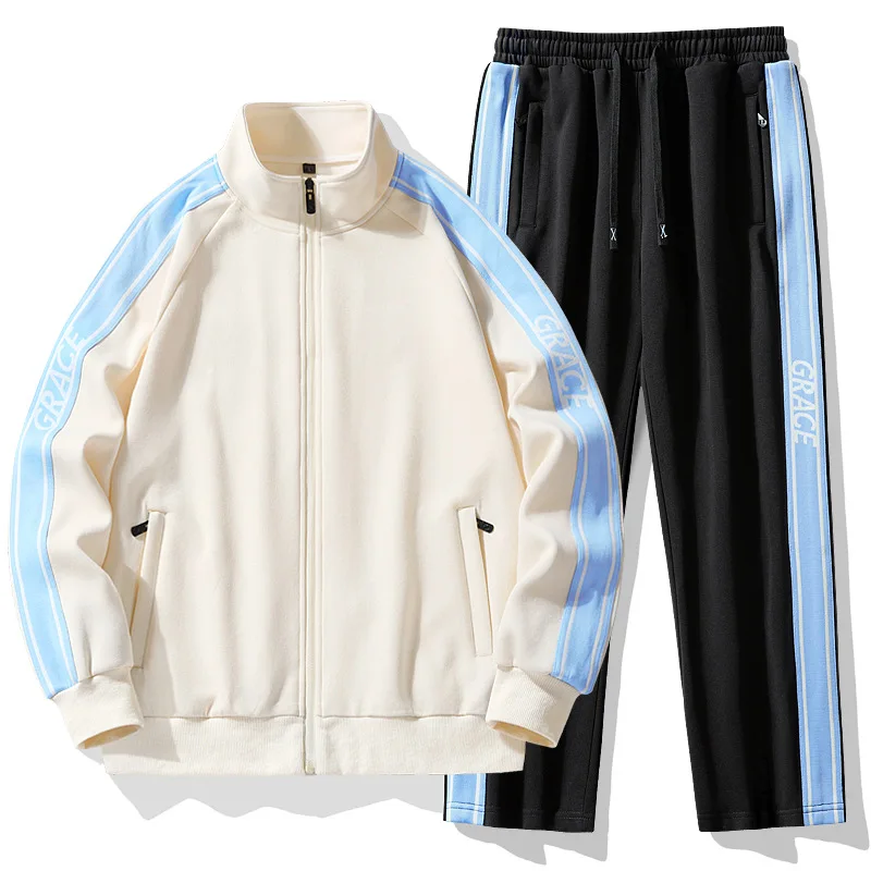 Men's Outdoor Zipper Sportswear Jogging 2-Piece Running Set Breathable Jacket Thicken Tracksuits Camping Training Sport Clothing