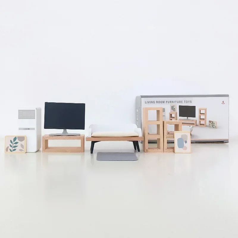 Hochwertiges simuliertes Holzmöbel-Set inklusive TV-Badewanne, Bett, Sofa, Waschmaschine, Spielhaus, Spielzeug, interaktives Geschenk