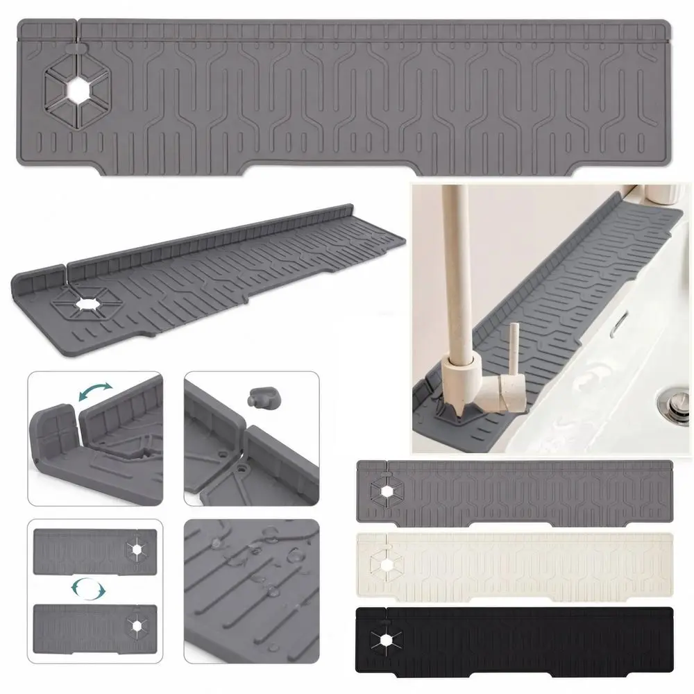 New Silicone Drain Mat Non-Slip Adjustable Faucet Splash Mat Multiple Foldable Splash Guard Mat Bathroom