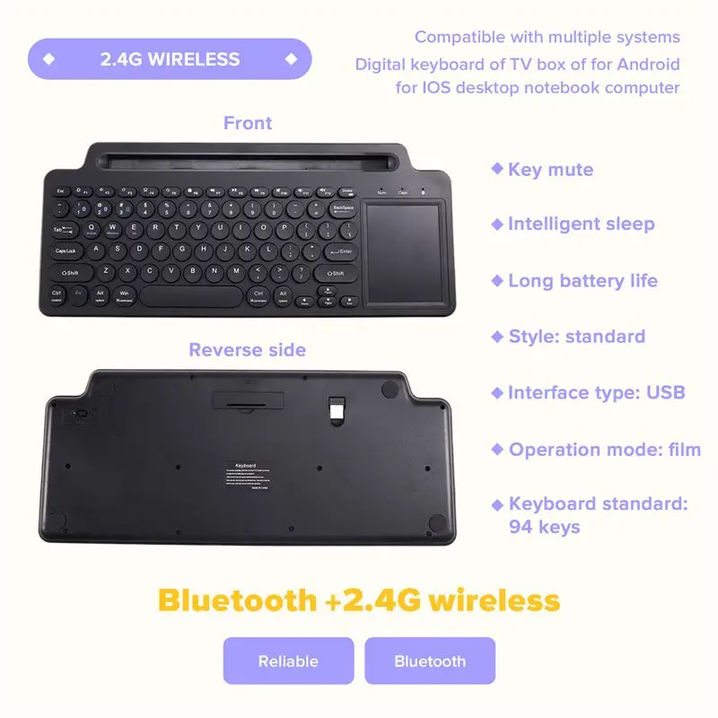 Exquisite-2.4G Wireless Bluetooth Keyboard With Touchpad Mouse Card Slot Numeric Keypad Number For IOS For Android Desktop Lapto