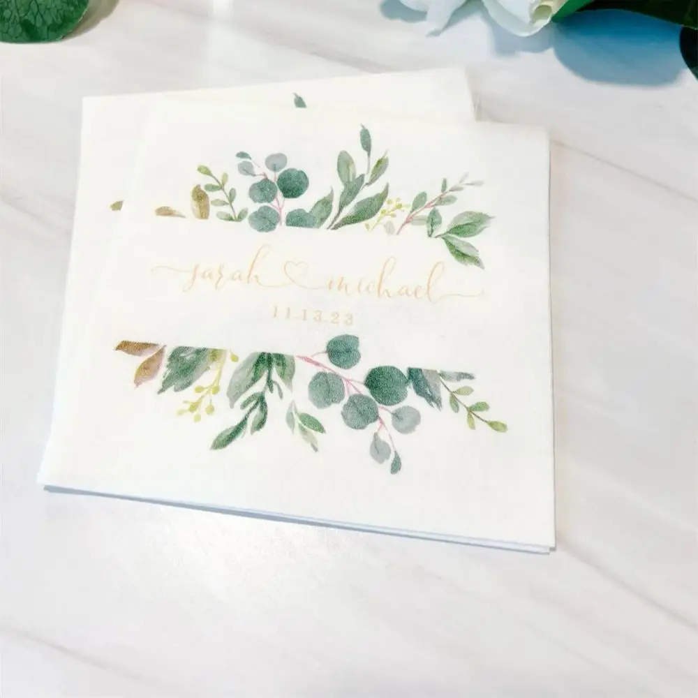 

50PCS Greenery Wedding Napkins | Bridal Shower Napkins | Rehearsal Dinner | Full Color Napkin | Greenery Napkins