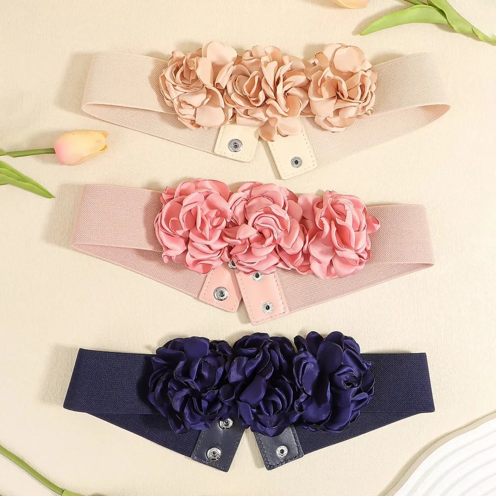 Cintura elastica retrò retrò rosa Ampia cintura elastica con design floreale fatto a mano Cintura corsetto traspirante