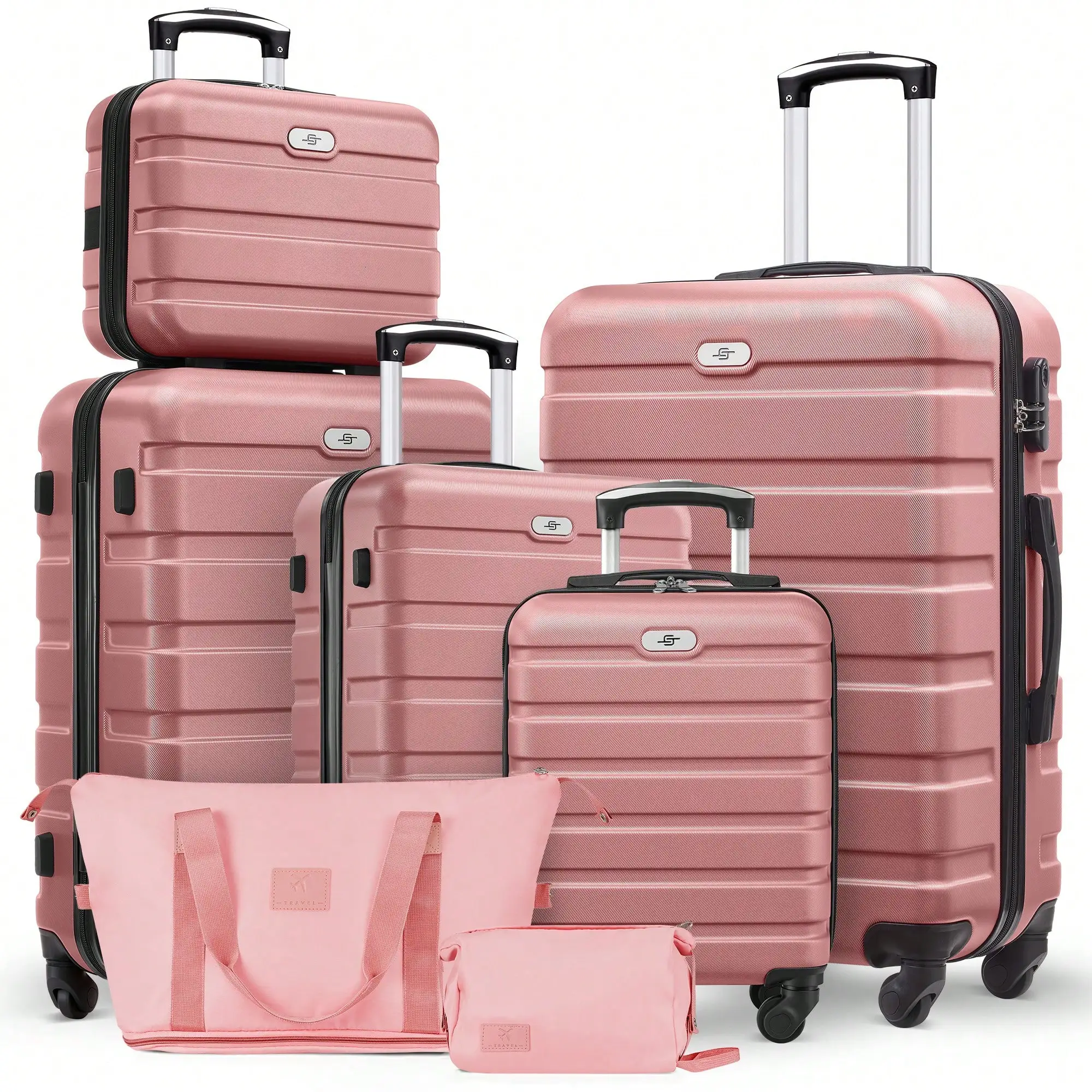 7-Piece ABS Hardside Luggage Set, Large Capacity Spinner Suitcases in 16/20/24/28 Inch, Includes 2 Travel Bags & 1 Cosmetic Case, Lightweight Rolling Luggage with Smooth Spinner Wheels, Ideal for Holiday Travel, Family Trips, Business Vacation Essentials