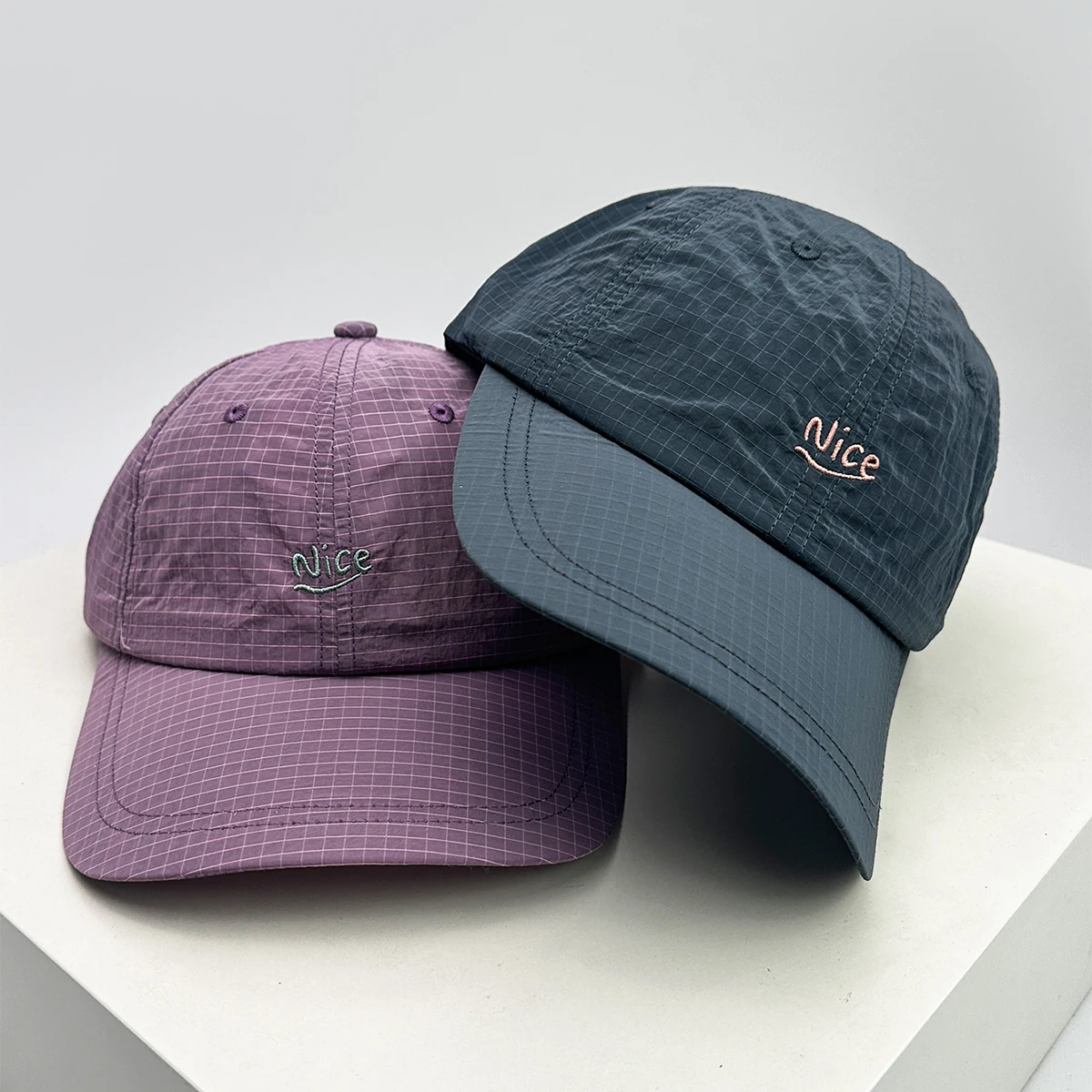 New Unisex Embroidered Nice Letters Simple Baseball Hats Breathable Quick Drying Sunshade Peaked Caps Versatile Small Lattice 3