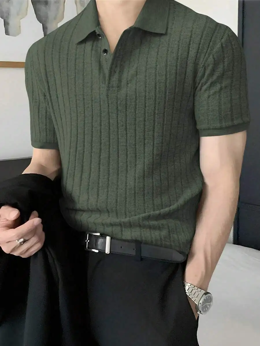 

Мужская рубашка-поло оливкового цвета, трикотажная, с коротким рукавом, в повседневном стиле