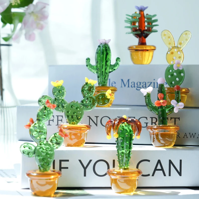 Mini Glass Bonsai Statue Cactus and Sunflower Figurine Bedroom Plant Ornament Desktop Simulation Decoration Cute Decorative