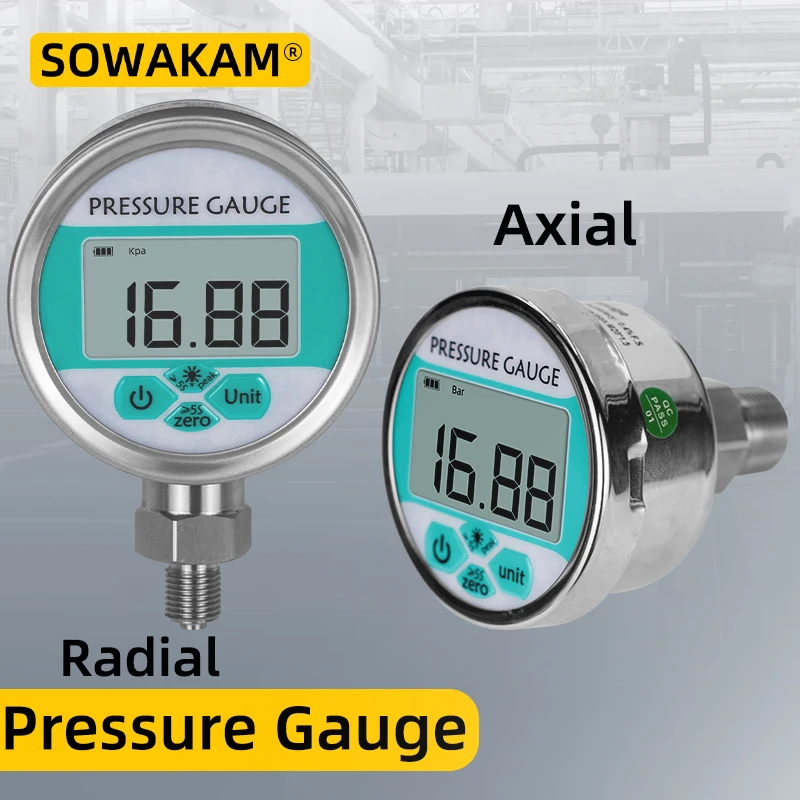 Digital Pressure Gauge 80mm LCD Display 0-60Mpa Manomete Battery-Powered Air Pressure Meter Psi/Bar/Kpa Water Pressure Gauge