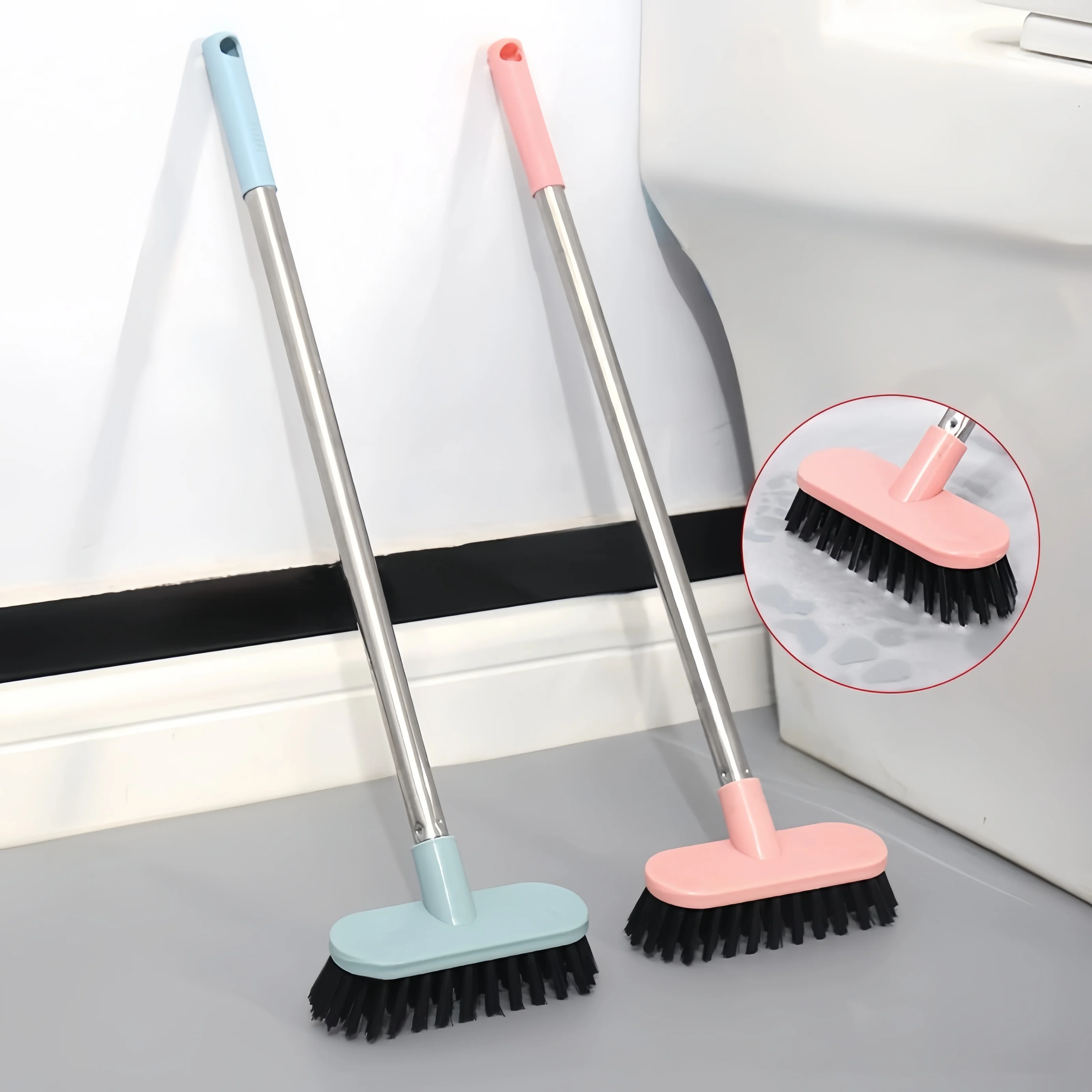 Floor Scrub Brush with Long Handle, Stiff Bristles Deck Brush, Multi-Purpose Heavy Duty Hardwood Floor Scrubber, Cleaning