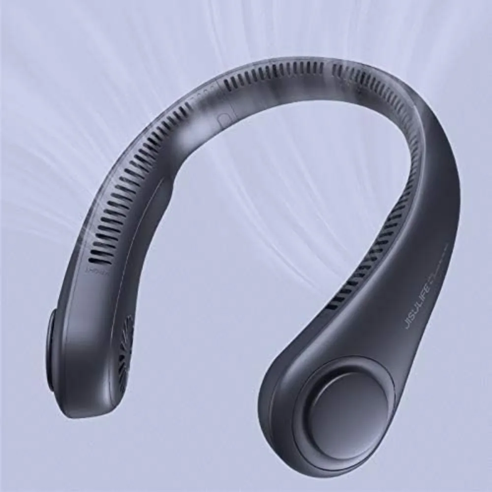 

Портативный безлопастной вентилятор для шеи, 5 скоростей, 4000 мАч, перезаряжаемый, поворотный, для охлаждения без помощи рук, подарок