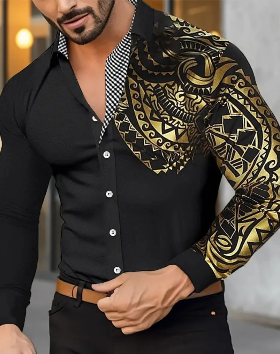 2025 Новые продукты Мужская рубашка Рубашка на пуговицах Повседневная рубашка с длинным рукавом ярко-золотой лацкан Весна Осень Офис Карьера Свадебная вечеринка