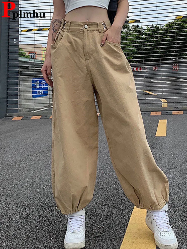 

Chic Baggy High Waist Harem Pants Women Casual Adjustable Drawstring Cargo Pantalones Korean Design Classic Solid Jogger Spodnie