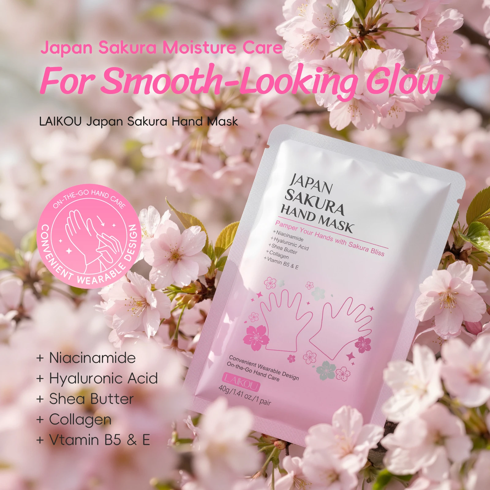 LAIKOU Sakura Hand Mask 40g Moisturizing Softening Repair Dry Skin Hand Care Mask Wholesale In Stock